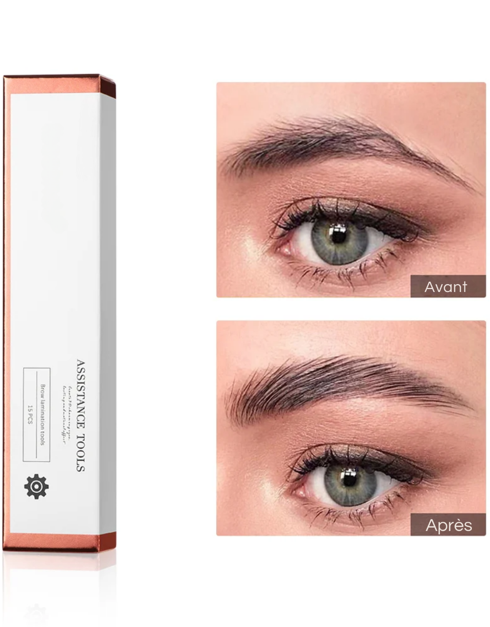 Avant et après rehaussement de sourcils Glowips™ pour brow lamination à domicile
