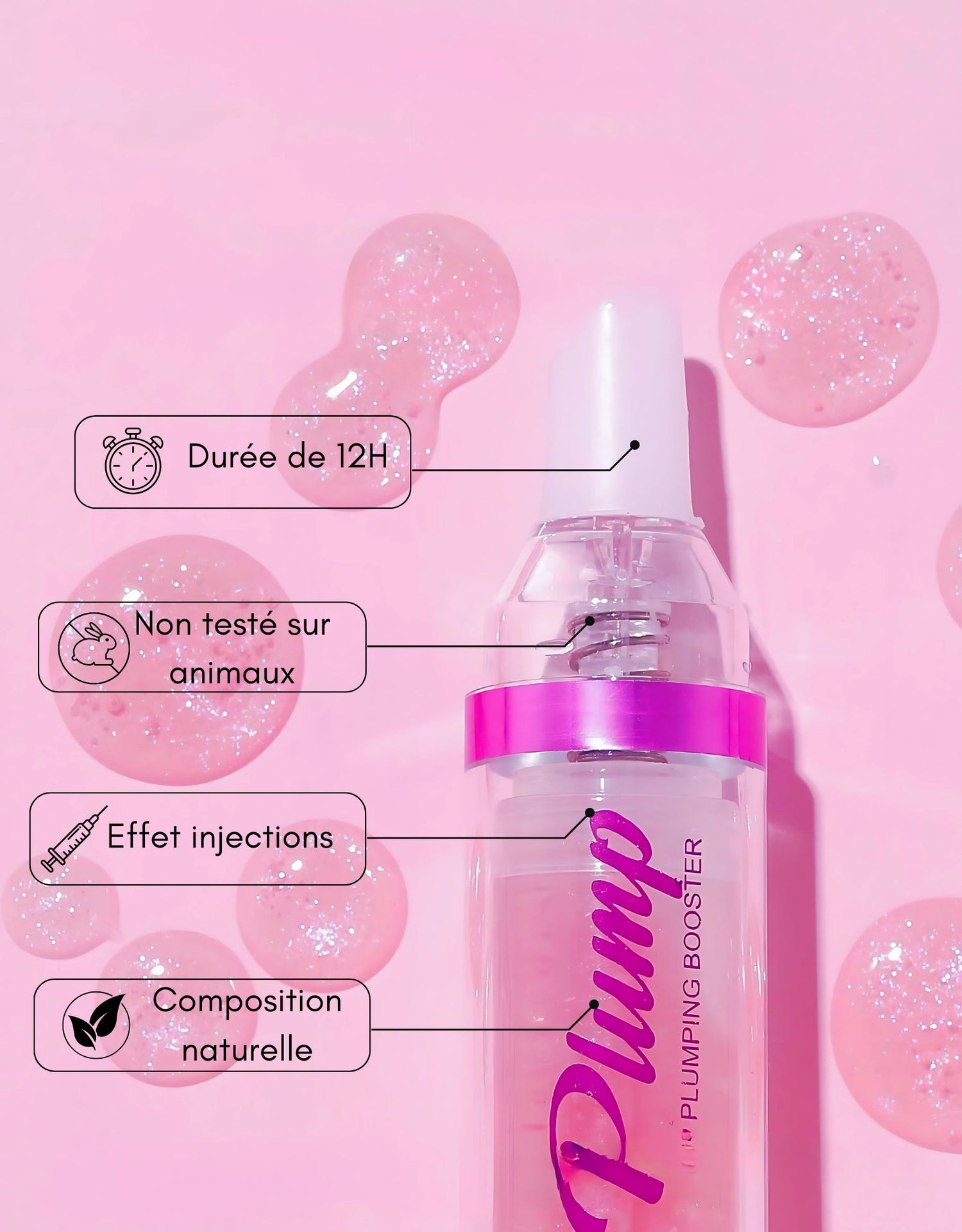 Gloss volumateur de lèvres Glowips™-durée 12h, non testé sur animaux, effet injections, composition naturelle